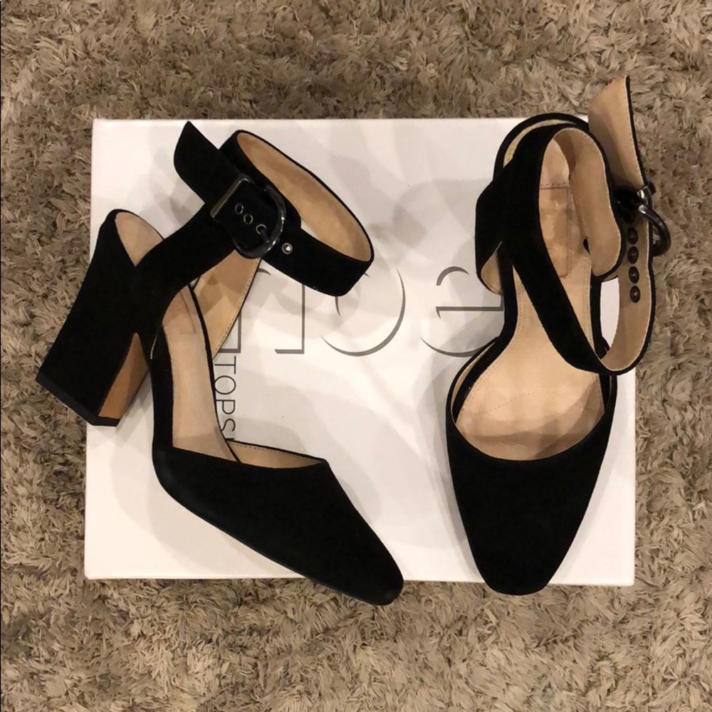 Topshop Grande Black Suede Ankle Strap Pump NEW